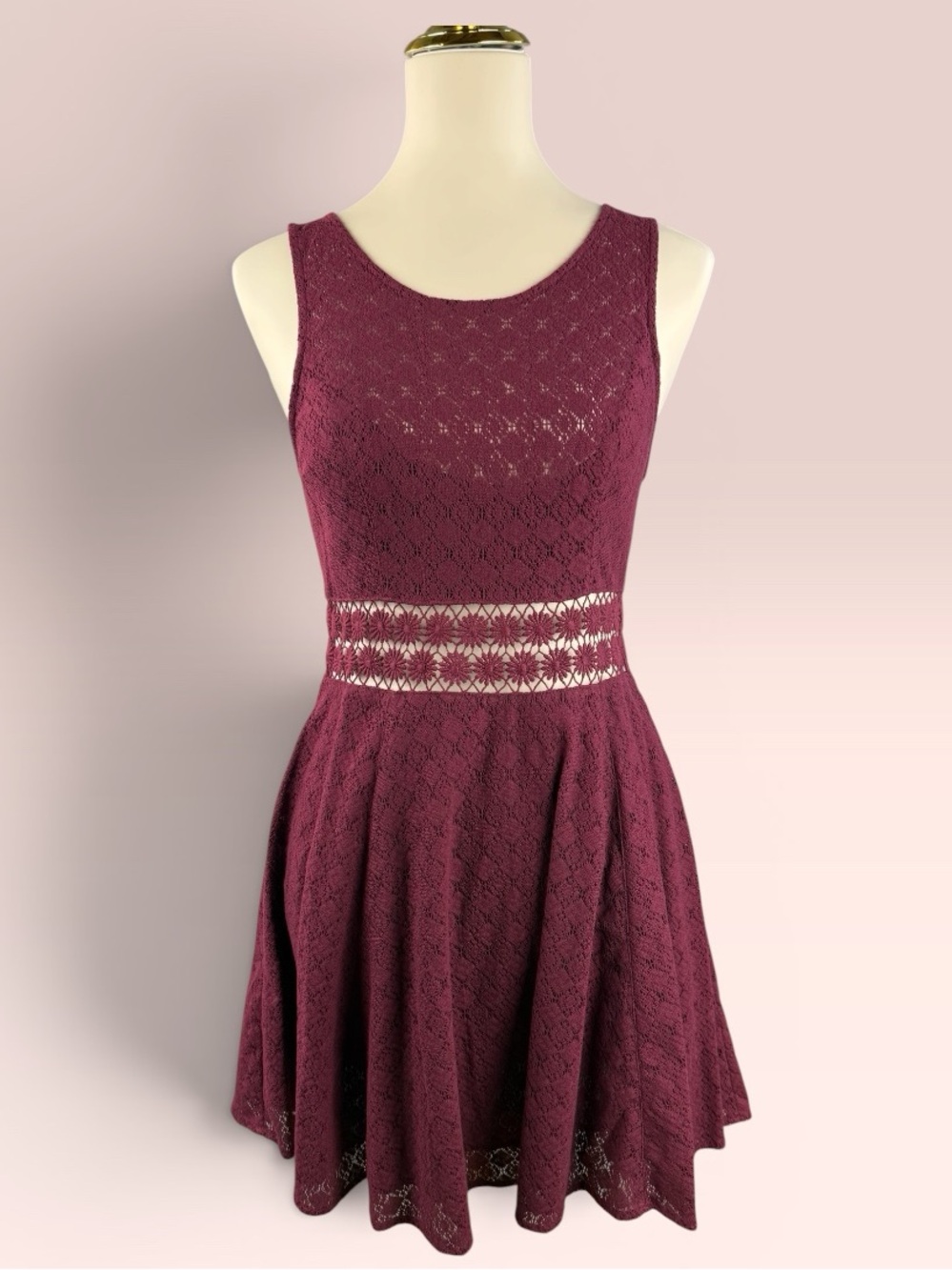 Free People Sleeveless Lace Mini Dress in Burgundy Sz 8